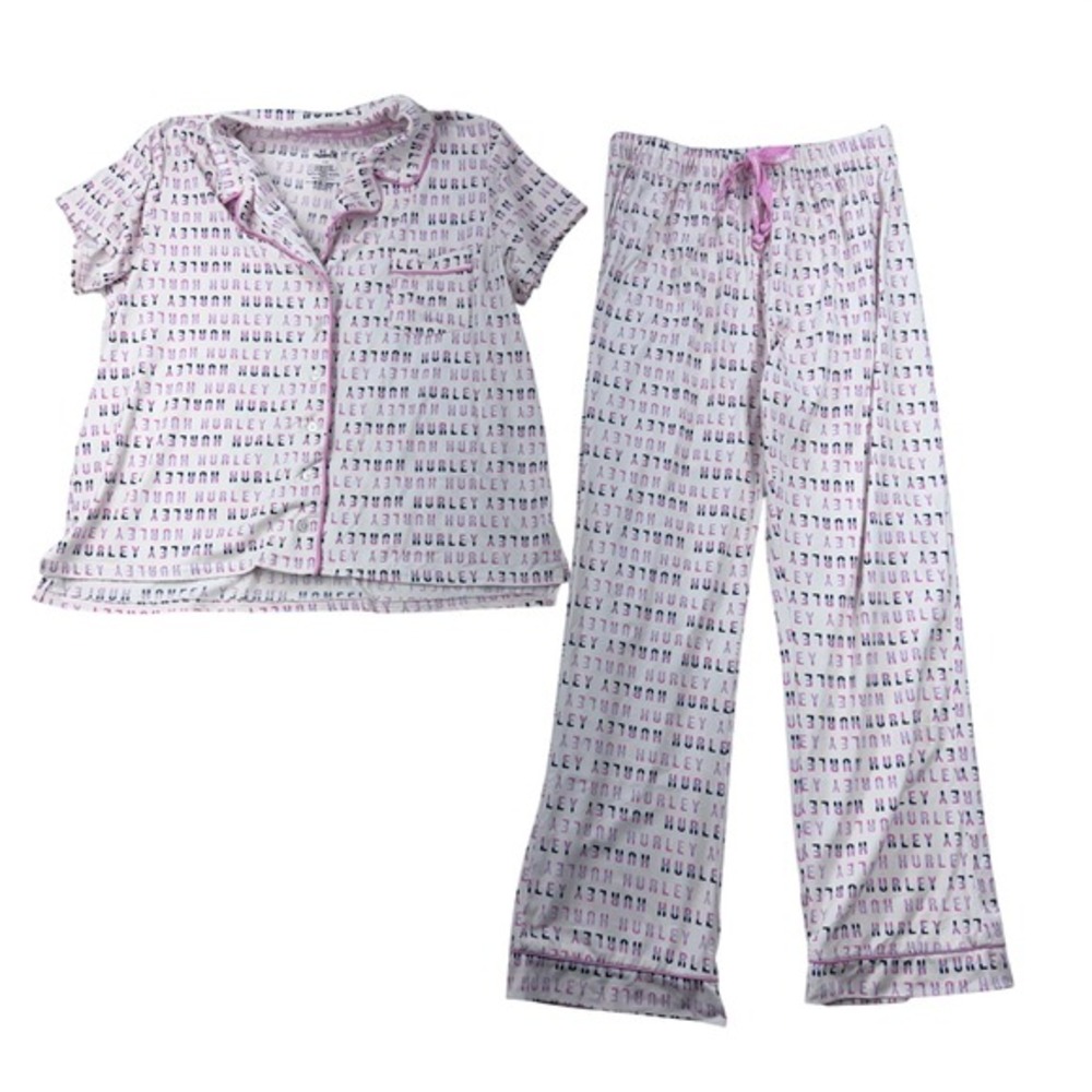Hurley Large Women's Pink Short Sleeve Pants Pajama Set Super Soft and Cozy Cali